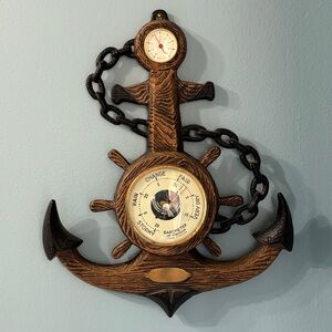 1970s Vintage Anchor Barometer Thermometer Kitsch Nautical Wall Decor France